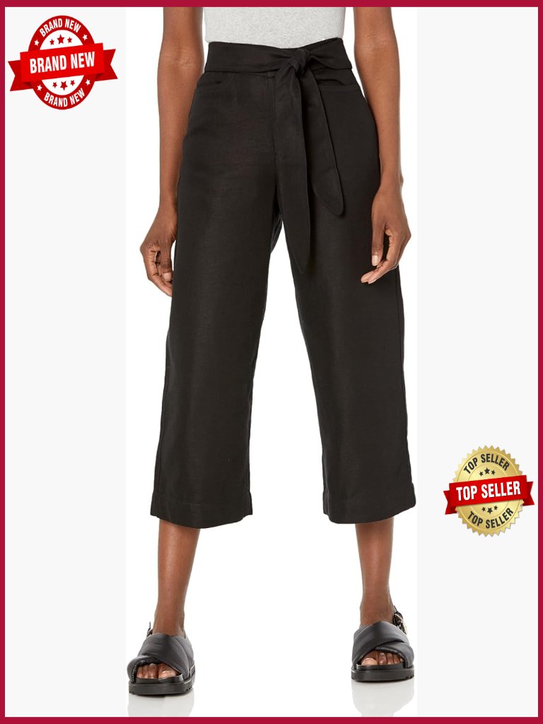 Tie Front Crop Wide Leg Pants - Cotton Linen - Pleated Front